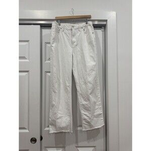 Good American Womens 8/29 White Denim High Rise Wide Leg Palazzo Fray Mom Jeans